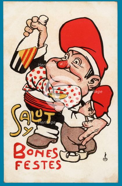 Postcard - 'Salut y Bones Festes', Catalunya, 1920s.  Creator: Cayetano Cornet Palau.