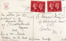 Postcard sent from Virginia Woolf to George Bernard Shaw, 1940. Creator: Virginia Woolf