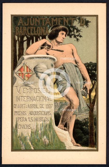 Postcard. Poster of the 5th International Exhibition of Art. Barcelona City Council. April 1907.