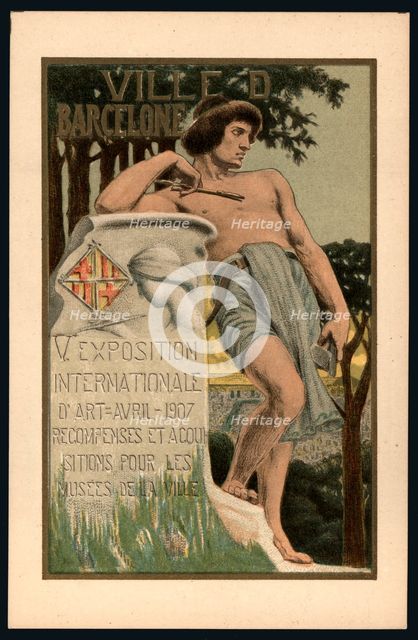 Postcard. Poster of the 5th International Exhibition of Art. Barcelona City Council. April 1907.
