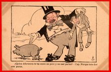 Postcard - ¿Quina diferencia hi ha entre un porc y un mal parlat?, 1920s. Creator: Cayetano Cornet Palau