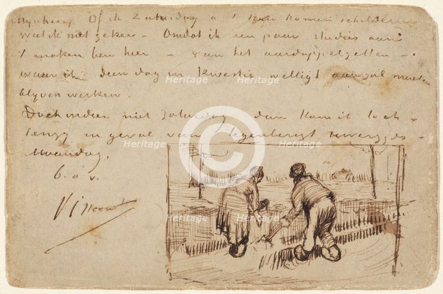 Postcard with Two Peasants Digging, 1885. Creator: Vincent van Gogh.