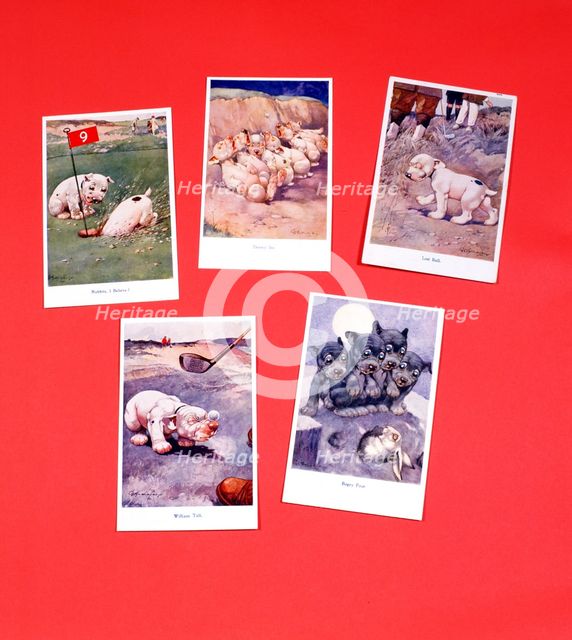 Postcardof dogs with a golfing theme, c1920s. Creator: Unknown.