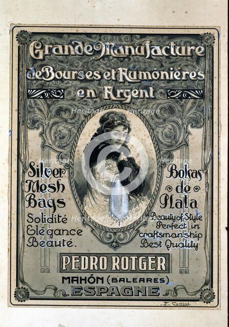 Poster of a costume jewellery factory in Mahon, Menorca. Ad of post Modernist style from the earl…