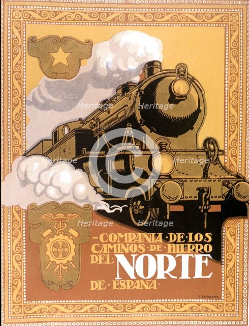 Poster of the 20s advertising the Society of the Caminos de Hierro del Norte de España.