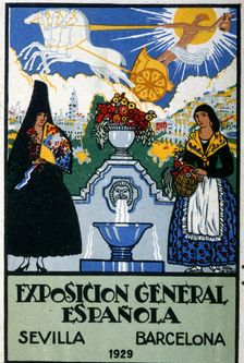 Poster of the General Spanish Exhibition, held in Seville and Barcelona between 1928 - 1929. Creator: Vila Pujo, D'Ivori, Joan (1890-1947)