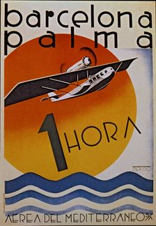 Poster of the opening of the Airline in hydroplane between Palma de Mallorca and Barcelona, 1923