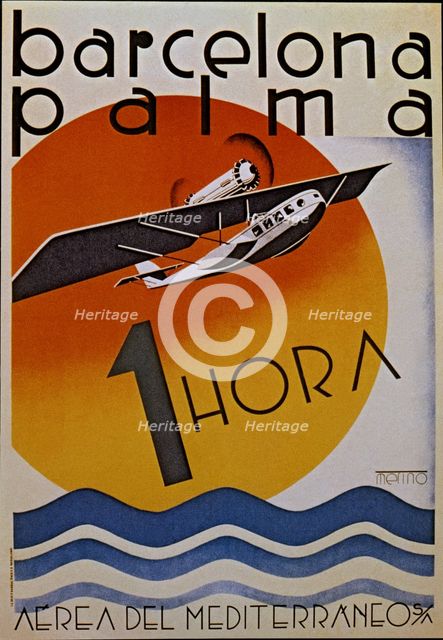 Poster of the opening of the Airline in hydroplane between Palma de Mallorca and Barcelona, 1923.