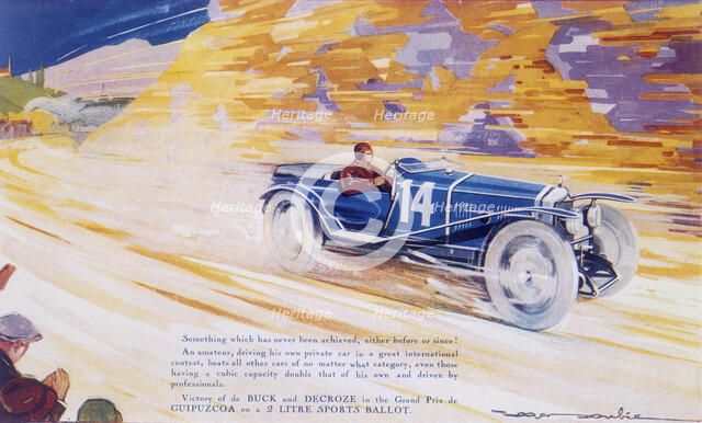 Poster advertising a Ballot 2 litre sports car. Artist: Unknown