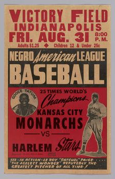 Poster advertising a game between the Kansas City Monarchs and the Harlem Stars, 1945. Creator: Unknown
