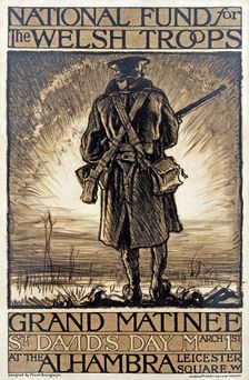 Poster advertising a fundraising event for the National Fund for the Welsh Troops, 1st March, 1915, Creator: Frank Brangwyn (1867 - 1956)