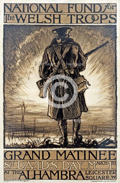 Poster advertising a fundraising event for the National Fund for the Welsh Troops, 1st March, 1915,  Creator: Frank Brangwyn (1867 - 1956).