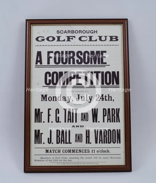 Poster advertising a match at Scarborough Golf Club, North Yorkshire, 1899. Creator: WJJ Cox.