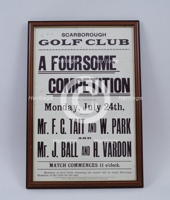 Poster advertising a match at Scarborough Golf Club, North Yorkshire, 1899. Artist: WJJ Cox