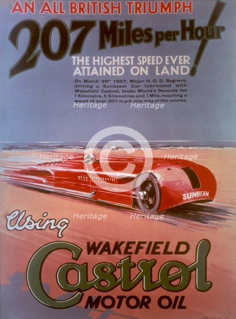 Poster advertising Castrol, featuring a Sunbeam car, (c1927?). Artist: Unknown