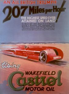 Poster advertising Castrol, featuring a Sunbeam car, (c1927?)