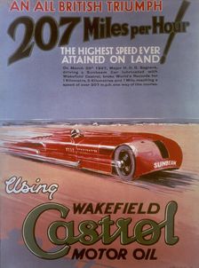 Poster advertising Castrol, featuring a Sunbeam car, (c1927?)