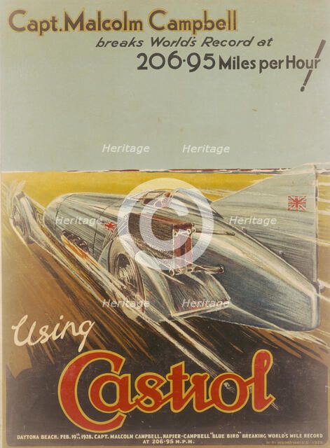 Poster advertising Castrol, featuring Bluebird, 1928. Artist: NF Humphries