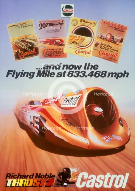 Poster advertising Castrol, featuring Thrust 2 and Richard Noble, c1983. Artist: Unknown