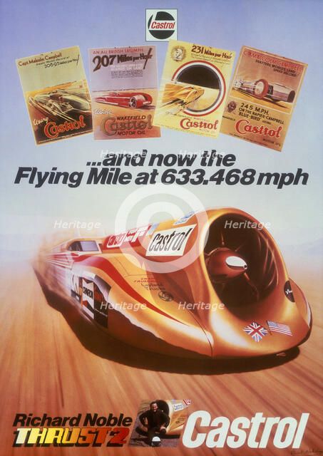 Poster advertising Castrol, featuring Thrust 2 and Richard Noble, c1983. Artist: Unknown