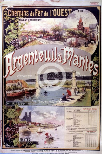 Poster advertising French railways of the West, from Argenteuil to Nantes.