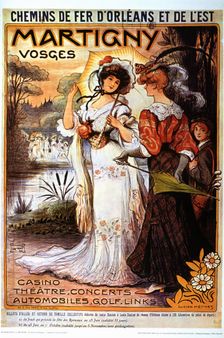 Poster advertising French railways of Orleans and of the East, promoting the city of Martigny