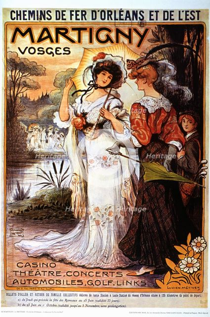 Poster advertising French railways of Orleans and of the East, promoting the city of Martigny.