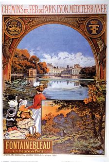 Poster advertising French railways of Paris Lyon, promoting the city of Fontainebleau