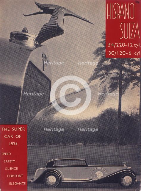 Poster advertising Hispano-Suiza cars, 1934. Artist: Unknown