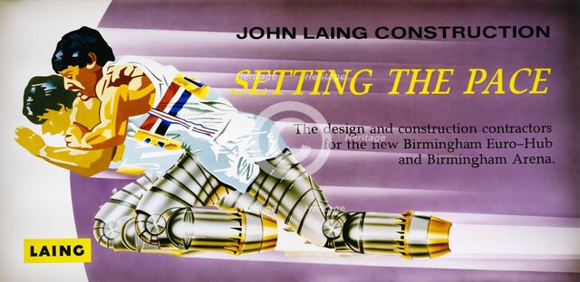 Poster advertising Laing as contractors for the new terminal at Birmingham Airport, 1991. Creator: John Laing plc.