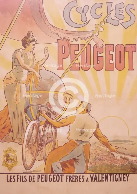 Poster advertising Peugeot bicycles, late 19th-early 20th century. Artist: E Vavasseur