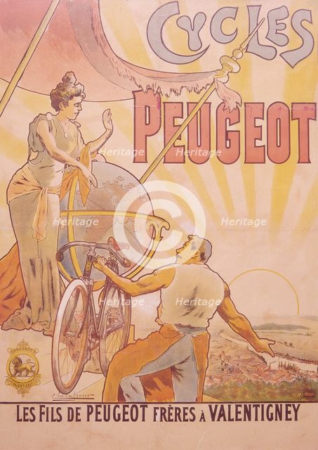 Poster advertising Peugeot bicycles, late 19th-early 20th century. Artist: E Vavasseur