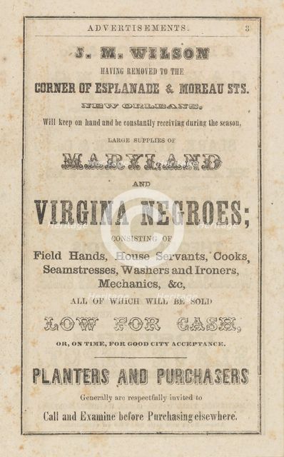 Poster advertising sale of slaves from Maryland and Virginia, c1857.  Creator: Unknown.