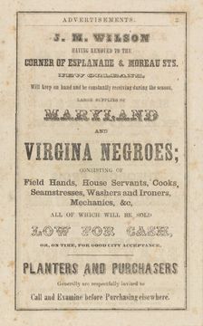 Poster advertising sale of slaves from Maryland and Virginia, c1857. Creator: Unknown