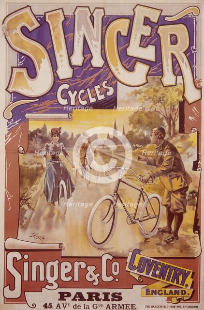 Poster advertising Singer bicycles, late 19th-early 20th century. Artist: Unknown