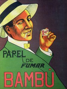 Poster advertising the brand of cigarettes paper Bambú, 1920