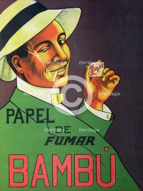 Poster advertising the brand of cigarettes paper Bambú, 1920.