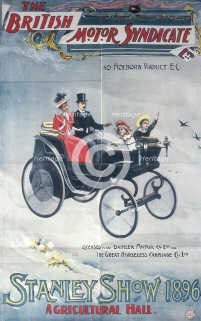 Poster advertising the British Motor Syndicate Stanley Show, 1896. Artist: Unknown