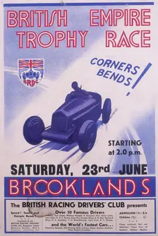 Poster advertising the British Empire Trophy Race, Brooklands, Surrey