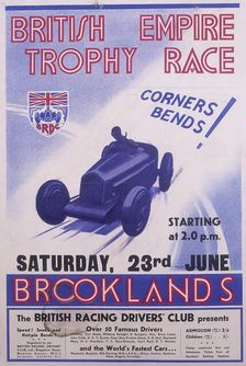 Poster advertising the British Empire Trophy Race, Brooklands, Surrey