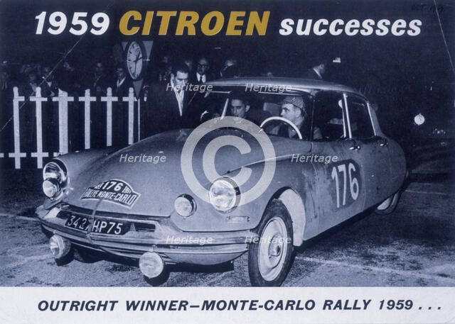Poster advertising the Citroën Monte Carlo Rally winner, 1959. Artist: Unknown