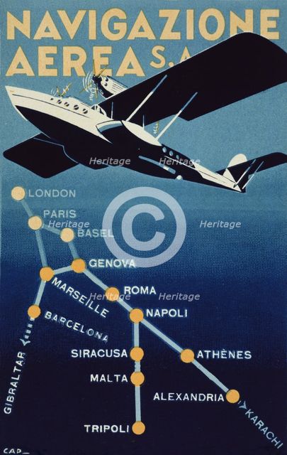 Poster advertising the company Navigazione Aerea, SA. Genova, 1932.