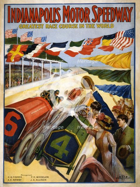 Poster advertising The Indianapolis Motor Speedway, c.1909.