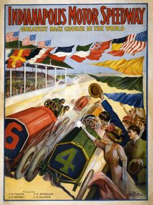 Poster advertising The Indianapolis Motor Speedway, c.1909