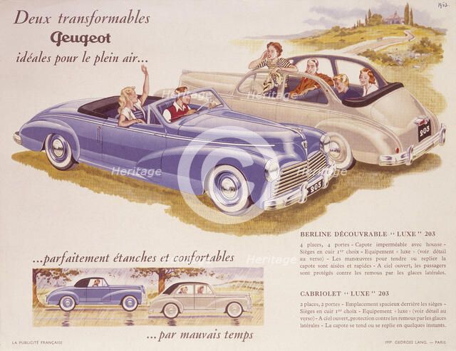Poster advertising the Peugeot 203, 1952. Artist: Unknown