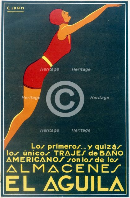 Poster advertising the swimsuits of 'Almacenes El Aguila' in Barcelona, 1940. Creator: Cidon i Navarro, Francisco (1871-1941).