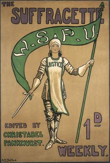Poster advertising the "Suffragette" newspaper, 1912. Creator: Hilda Dallas