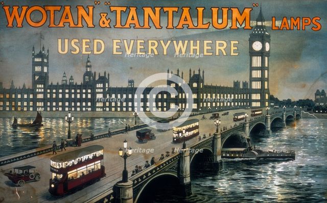 Poster advertising 'Wotan' and 'Tantalum' lamps, early 20th century. Creator: Unknown.