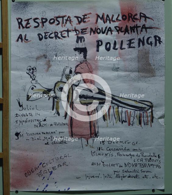 Poster announcing popular festivals and political vindications. 'Answer of Majorca to the Decret …
