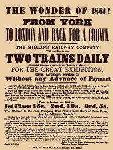 Poster by Midland Railway Company for the Great Exhibition of 1851 at Hyde Park, 1851. Creator: Anonymous